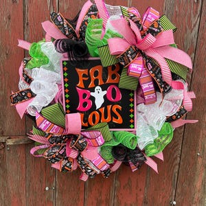 Halloween Wreath, “Faboolous” pink and orange Halloween wreath, Halloween front door wreath, Neon Halloween Wreath, Housewarming Gift