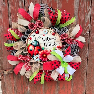 Ladybug Front Door Wreath, Summer Home Decor, Ladybug Decor, Summer Wreath, Black and Red Wreath, Summer Door Hanger, Neutral Door Wreath