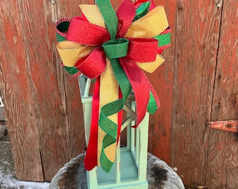 Christmas Bow, Traditional Bow, Lantern Bow, Red, Green and Gold Bow, Tree Bow, Wreath Bow, Bow for Christmas Tree, Lantern Table Decor