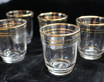 Set of 5 liqueur glasses with golden threads - Art Deco 1940 certified