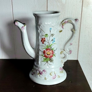 Earthenware vase with floral pattern - Signed - Vintage