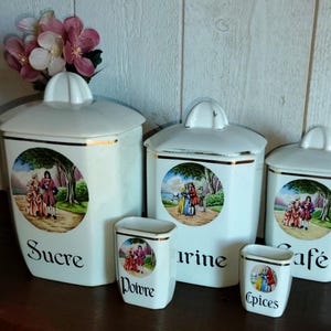 Set of 5 Porcelain Spice Jars - Vintage