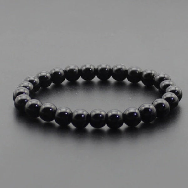 Lithothérapie - Bracelet en Perles d'Onyx Polies - 8 mm