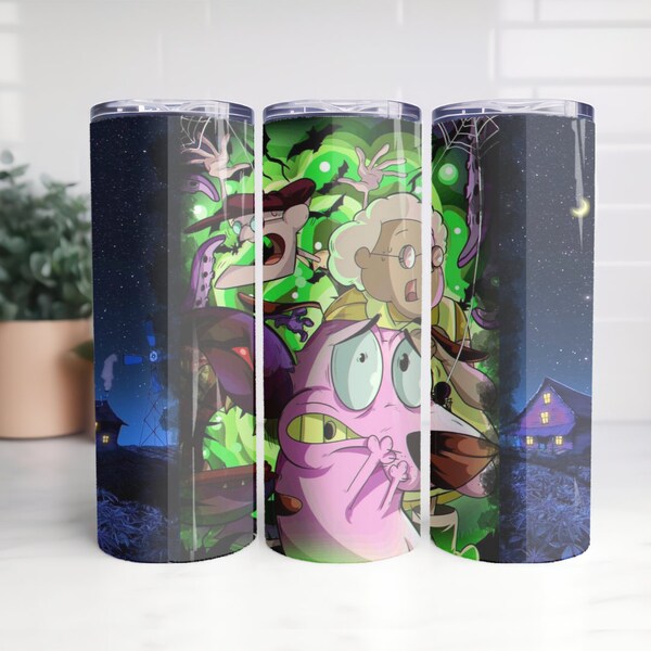 Tumbler courage the cowardly dog double wall 20oz stainless steel skinny tumbler with 2 straws and lid tumbler spooky 90’s cartoon