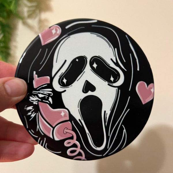 Cup coaster ghostface round ceramic coaster spooky horror movie set of 2 ceramic coasters with non slip cork