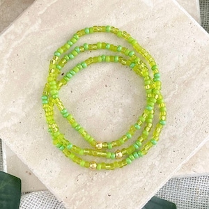 Seed Bead Bracelet Stretch Jewelry Stacking Gift Colorful Accessory Lime Green Chartreuse Summer Boho Style Handmade Custom Size Wristband