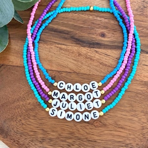 Personalized Name Beaded Choker | Custom Word Stretch Necklace | Solid Color Seed Bead Jewelry | Elastic Boho Choker | Custom Length Necklac