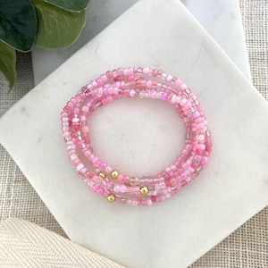 BLUSH | Light Pink Stretch Bracelets | 3mm Seed Bead Jewelry | Choose Your Stack | Multi Color Pink Bead Bracelets | Gift Under 20