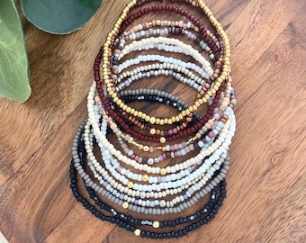 NEUTRAL | Beaded Anklet Collection | Stretch No Clasp Ankle Bracelet | Custom Size | Minimalist Summer Jewelry | Dainty Boho Beaded Anklet