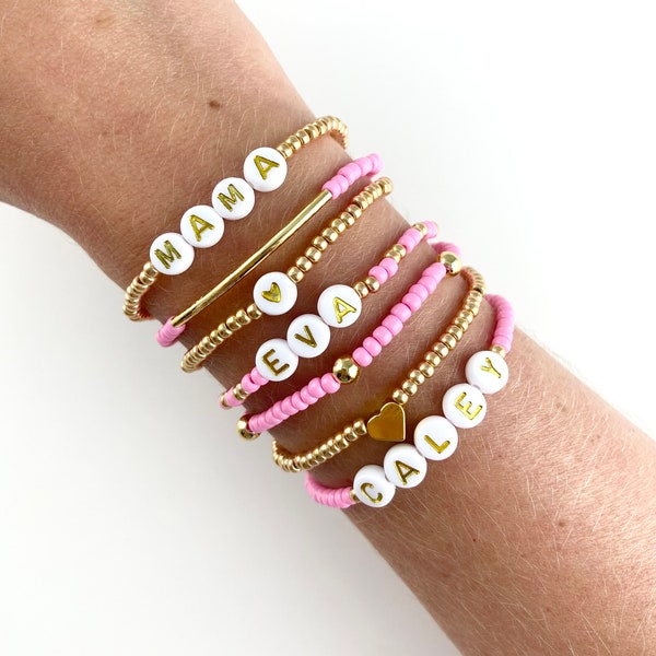 Pink Name Beaded Bracelet Etsy