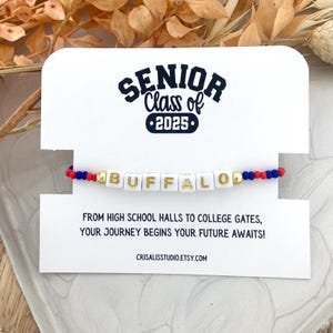 Class of 2025 Graduation Bracelet | Custom College Colors | Personalized School Name | Senior Gift | Seed Bead Stretch Bracelet