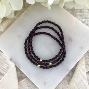 TRUFFLE  Brown Seed Bead Stretch Bracelet  Custom Size Stretch Jewelry for Men and Women with Gold or Stainless Accent Bead