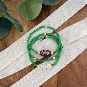 FOOTBALL MOM | Personalized Name Bracelet Set | Stretch Beaded Word Jewelry for Mother’s Day | Custom Size | Sports Mama Stack | 20 Colors