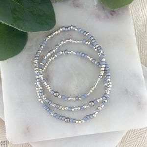 SILVER LINING | Beaded Stretch Bracelets | 3mm Seed Bead Jewelry | Custom Size | Mixed Bead Gray and Metallic | Dainty Stacking Layers