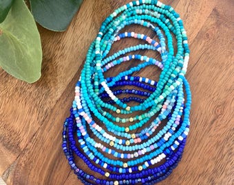 COASTAL BLUES | Beaded Anklet Collection | Stretch Ankle Bracelet | Custom Size | Minimalist Summer Jewelry | Dainty Boho Beaded Anklet