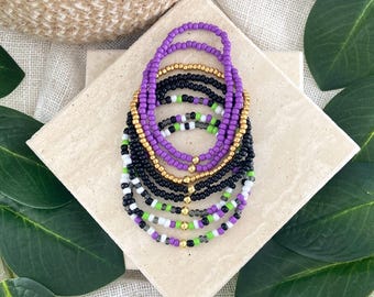 WICKED WAYS | 8 Piece Beaded Stretch Bracelet Stack | Gold or Silver Finish | Custom Size Halloween Set | Curated Collection
