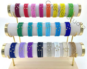 Custom Beaded Stretch Bracelets | 3mm Solid Color Seed Bead Friendship Jewelry  | Build Your Stack | Boho Minimalist Layering Jewelry