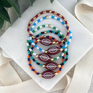 FOOTBALL | Sports Mom Stretch Bracelet | Team Pride Jewelry | Striped School Colors Bracelet | 3mm Seed Bead Stack | Custom Size