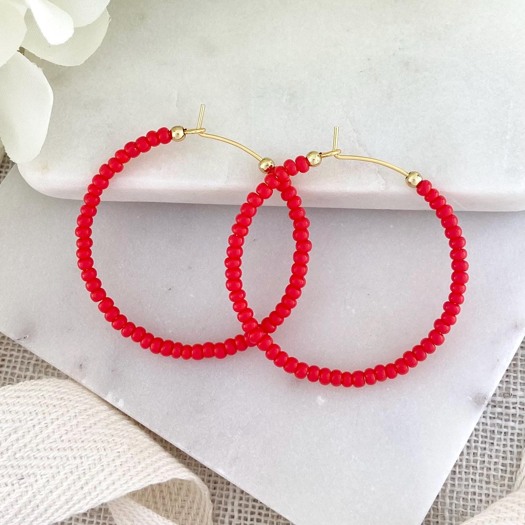 open lace back dress Vintage Red & White Floral Chunky Earrings