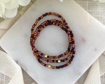 BRONZE BEAUTY | Brown Neutral Seed Bead Stretch Bracelet | 3mm Seed Bead Jewelry | Custom Size | Dainty Minimalist Bracelet Stack