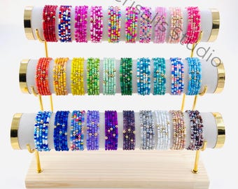 MULTI COLOR | Beaded Stretch Bracelets | 3mm Seed Bead Friendship Bracelets | Build Your Custom Stack | Boho Minimalist Layering Jewelry