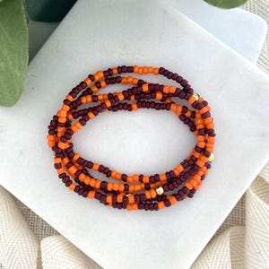 Brown and Orange Stretch Bracelets Game Day Team Color Jewelry Dainty Seed Bead School Colors Bracelets Stackable Layering College Grad Gift