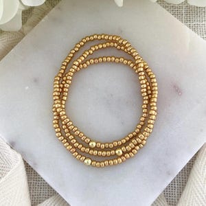 GOLD | Miyuki Beaded Bracelets | 3mm Seed Bead Jewelry | 18k Gold Plated Accent | Custom Size Stretch Bracelets