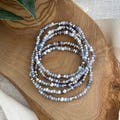 SILVER LINING | Beaded Stretch Bracelets | 3mm Seed Bead Jewelry | Custom Size | Mixed Bead Gray and Metallic | Dainty Stacking Layers