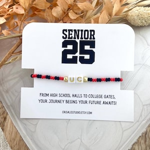 Class of 2025 Graduation Bracelet | Custom College Colors | Personalized School Name | Senior Gift | Seed Bead Stretch Bracelet