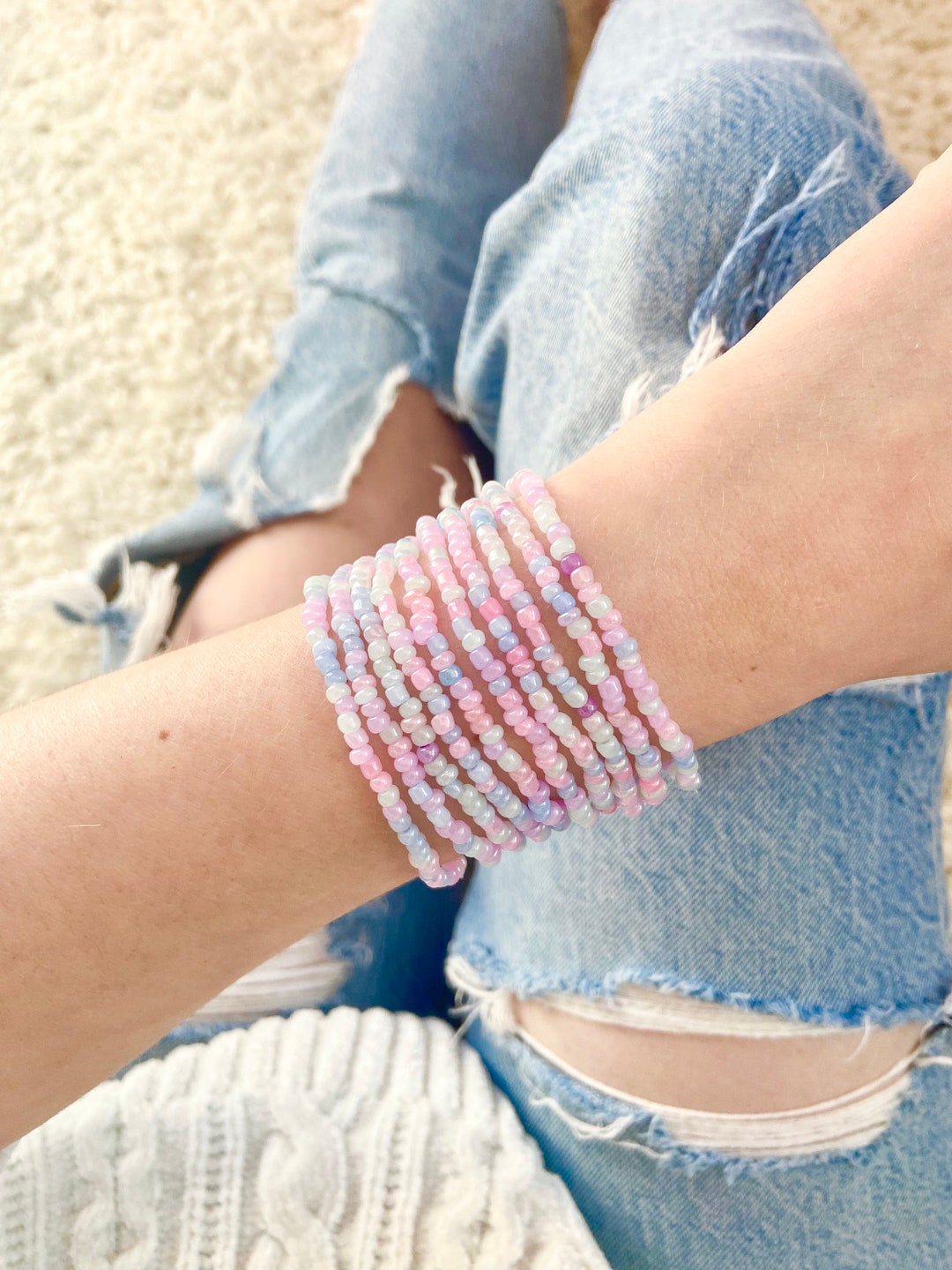 Pastel Beaded Bracelets, Stretchy Bracelet Set, Mermaid Seed Bead ...