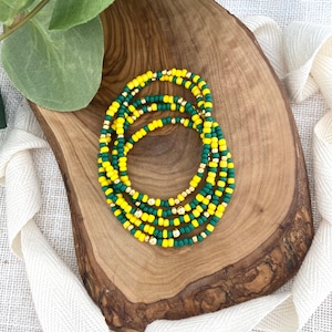 GREENBAY | Green and Yellow Stretch Bracelets | Game Day Team Color Jewelry | Dainty Seed Bead Football Bracelets | Stackable Layering