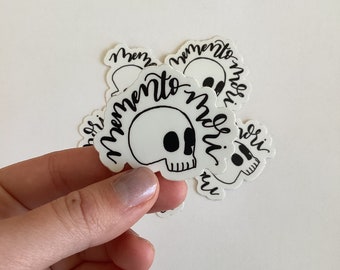 Adesivo Memento Mori, (tamanho pequeno), adesivo católico, adesivo de esqueleto