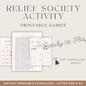 LDS Relief Society Games: Never Have I Ever and Find the Sister Bingo