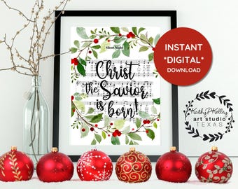 Silent Night LARGE Sheet Music Watercolor Art Print - Christmas Carol (Digital Download)