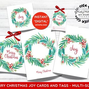 Etiquetas de presente de Natal para impressão - Cartões comemorativos, guirlanda pintada à mão, arte em aquarela - Vários tamanhos - Perfeito para presentes e decoração DIY