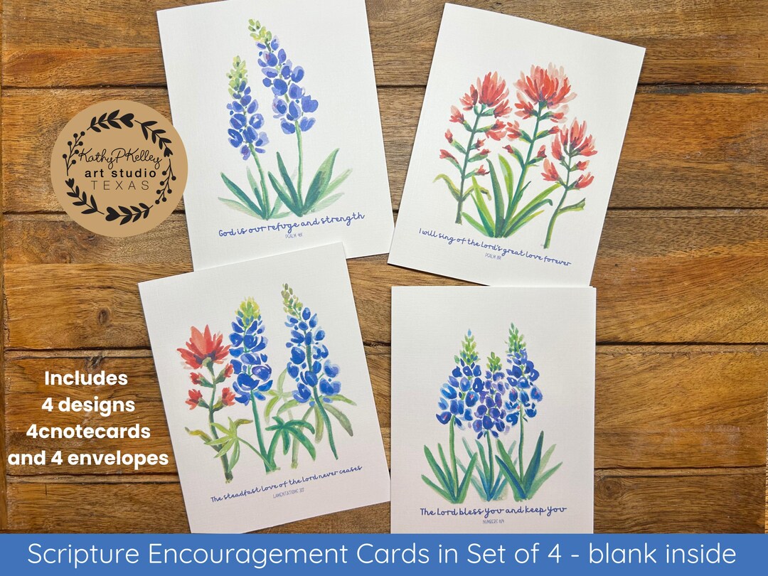 Bluebonnet Watercolor Notecards: Scripture Cards Set of 4 - Etsy
