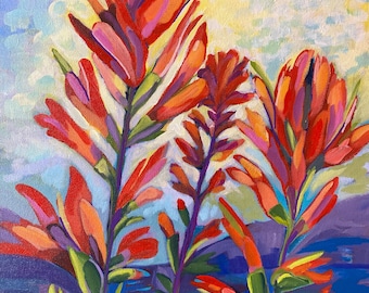 Indian Paintbrush Wildflower Art Print from Original Painting - Texas Wildflowers - Colorful, Multiple Sizing Options