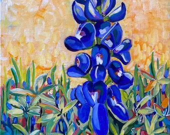 Texas Bluebonnet Wildblume Kunst Druck: Gold Acrylbild (Digitaler Download)