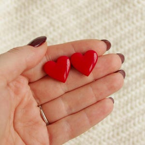 Red Heart Earrings, Cute Red Earrings, Glossy Red Heart Studs, Small Earrings, Heart Stud Earrings, Heart Studs, Cute Gift for Sister