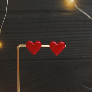Red Heart Earrings, Christmas Earrings, Holiday Earrings, Glossy Red Heart Stud Earrings, Polymer Clay Earrings, Romantic Jewelry