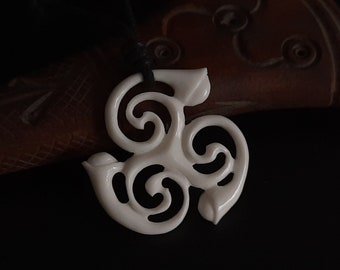 Hand-Carved Celtic Triskelion Bone Pendant / Infinity Amulet - Unique Handmade Bone Carving