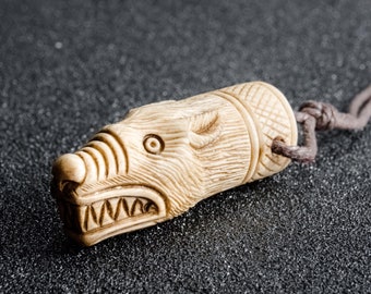 Viking Hunters Wolf Amulet / Hand-Carved from Antler Totemic Necklace