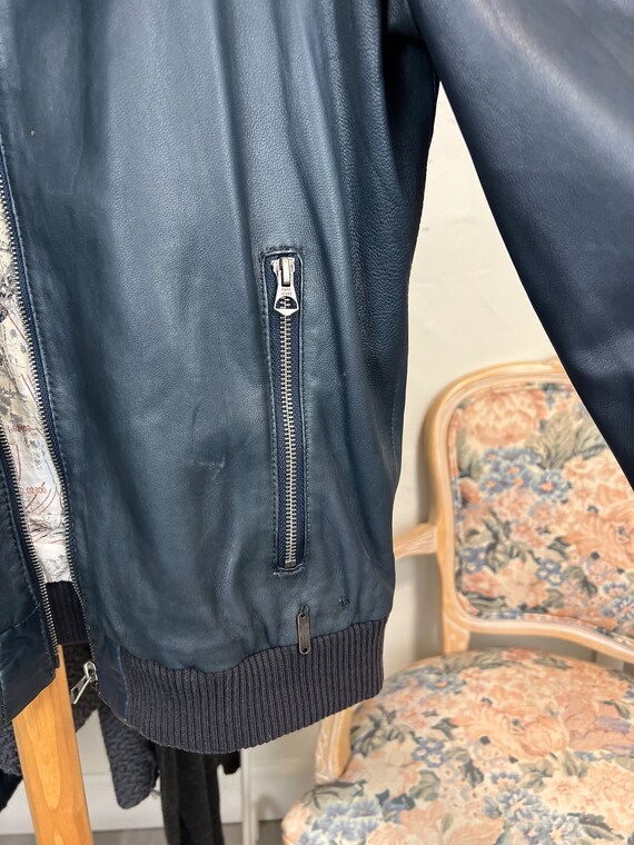 Genuine Leather Bomber Biker Jacket with Hood Pep… - image 3