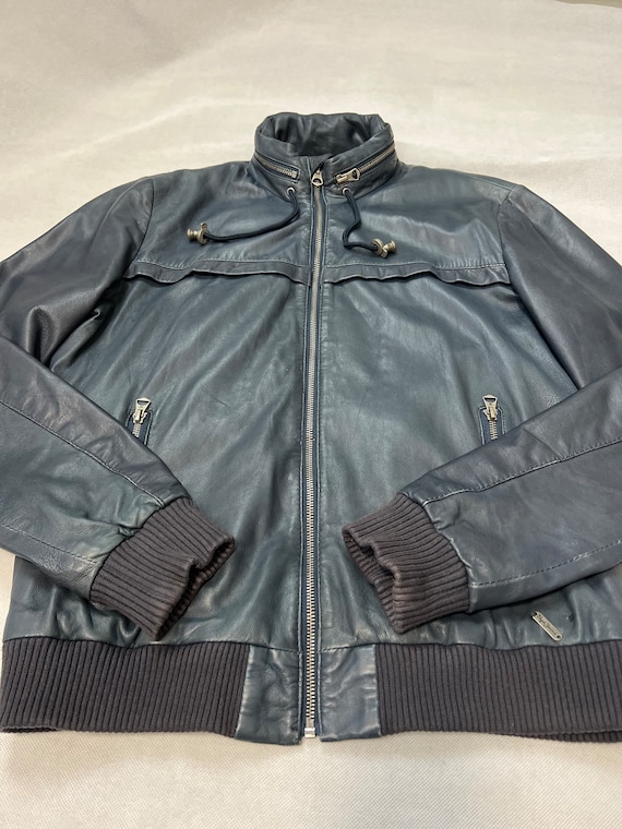Genuine Leather Bomber Biker Jacket with Hood Pep… - image 2
