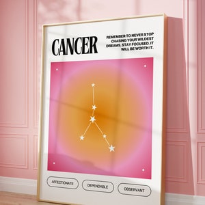 Rak Znak Zodiaku Prezenty Rak Dziewczęca Sztuka Ścienna Aura Plakat Aura Wydruk Kokietka Dekoracja Pokoju Y2K Estetyczny Dopamina Dekoracja Maksymalistyczna Sztuka Ścienna