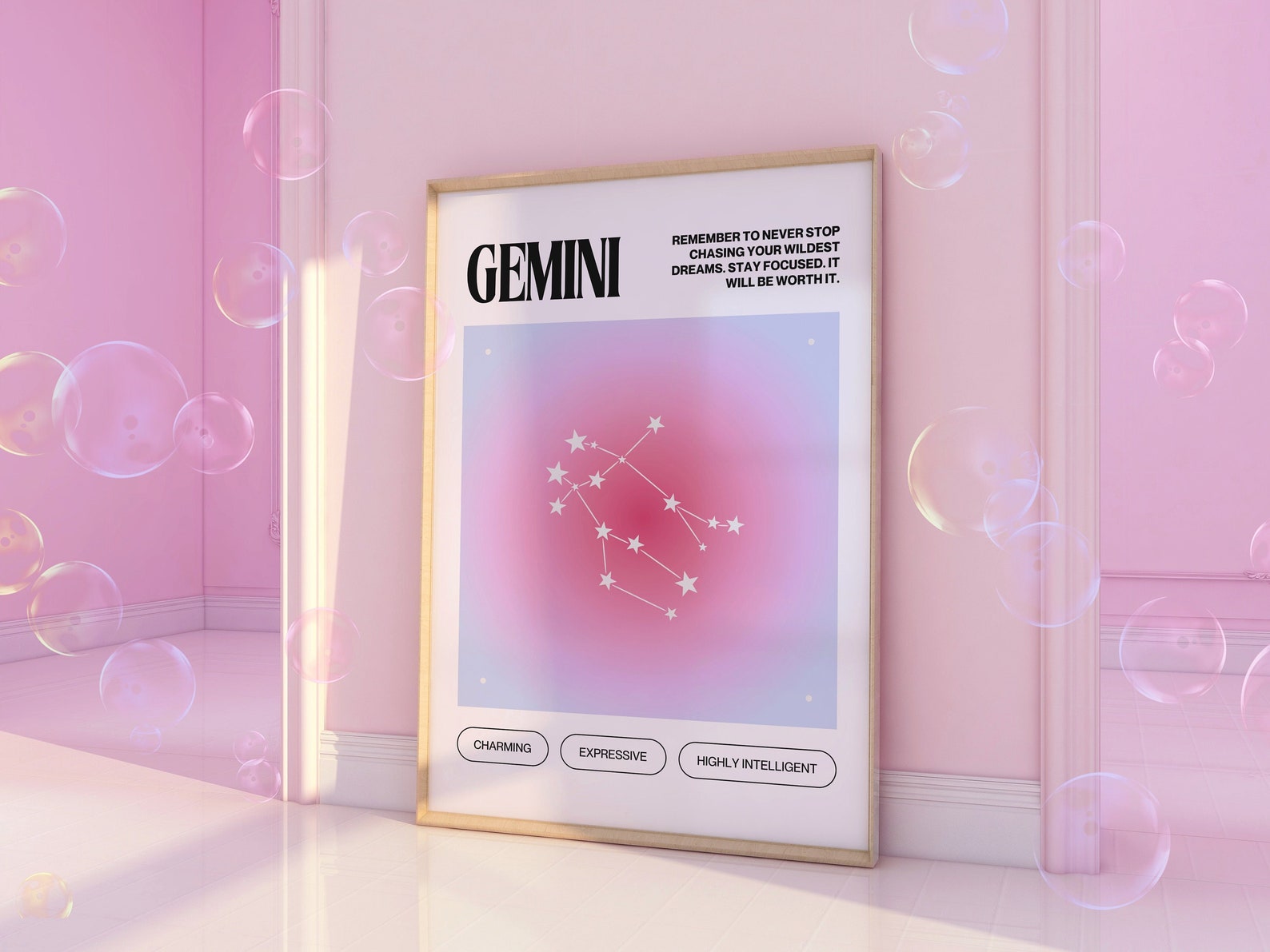 Gemini Zodiac Print Gemini Gifts Girly Wall Art Aura Poster Aura Print ...
