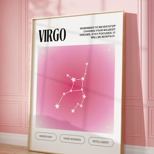 Impresión del zodiaco Virgo Regalos de Virgo Arte de pared femenino Póster de aura Impresión de aura Decoración de habitación coqueta Decoración de dopamina estética Y2K Arte de pared maximalista