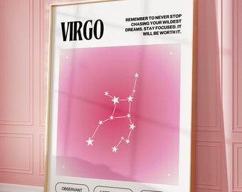 Virgo Zodiac Print Virgo Gifts Girly Wall Art Aura Poster Aura Print Coquette Room Decor Y2K Aesthetic Dopamine Decor Maximalist Wall Art