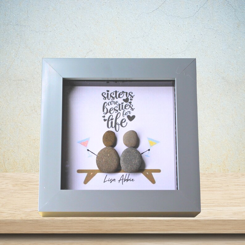 Personalised Sister Pebble Art Picture, Handmade Birthday Gift for Her