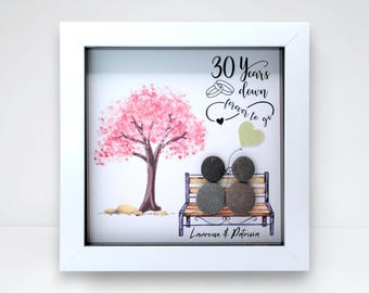 Personalised 30th Anniversary Pebble Art Frame - Pearl Wedding Anniversary Gift for Husband Wife Parents Friends Couple